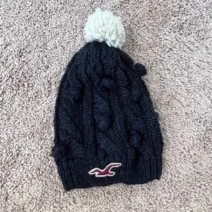 Hollister Dark Blue Knit Winter Hat with Pom Pom
